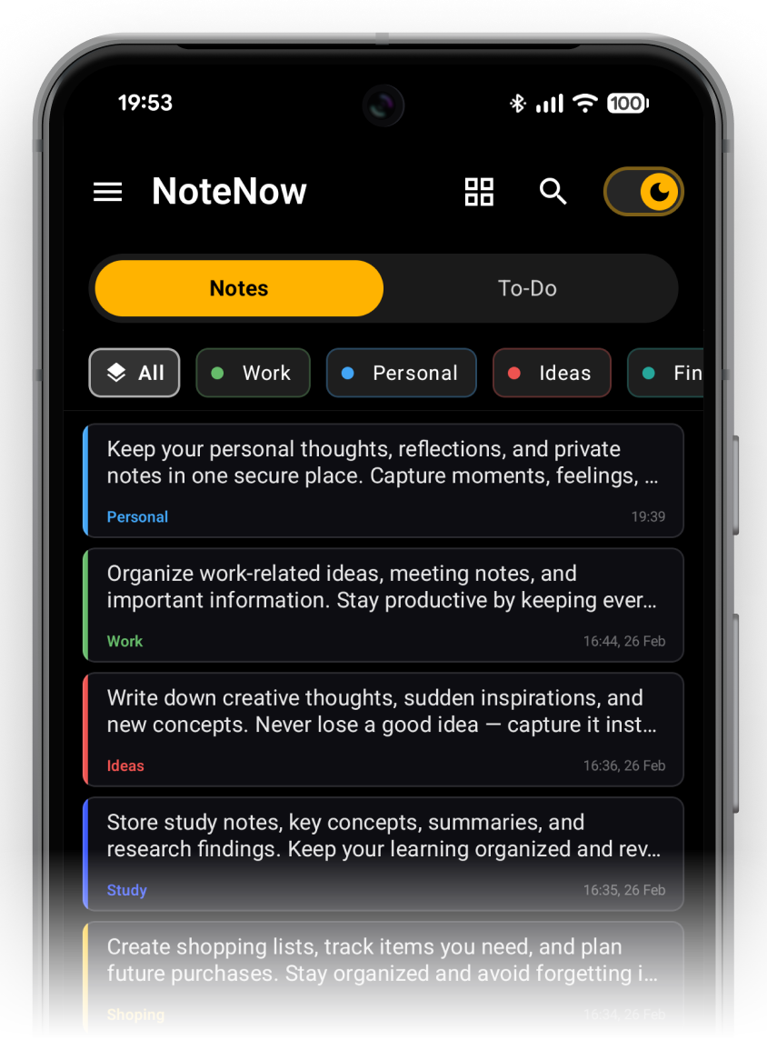 NoteNow Notes Mode Screen