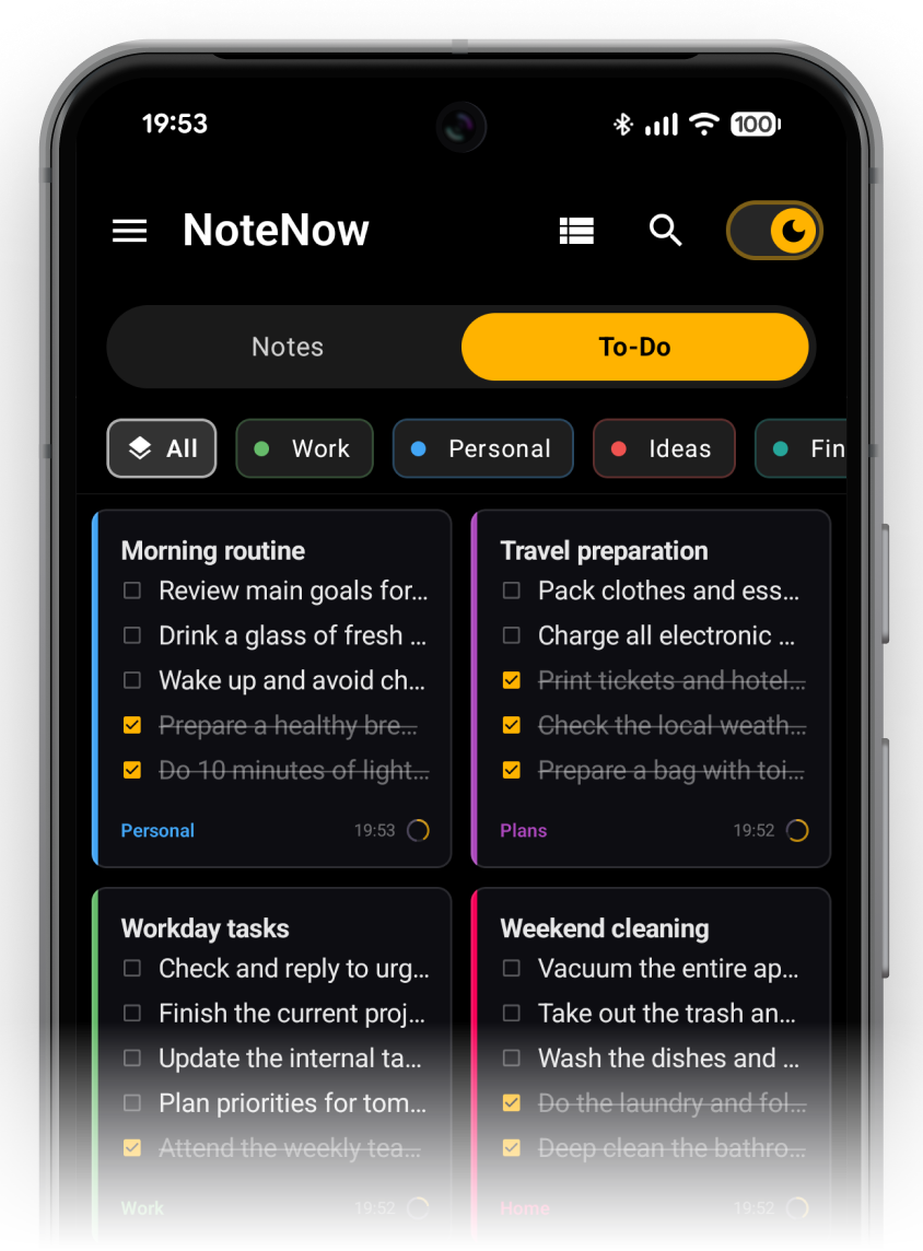 NoteNow To-Do Mode Screen
